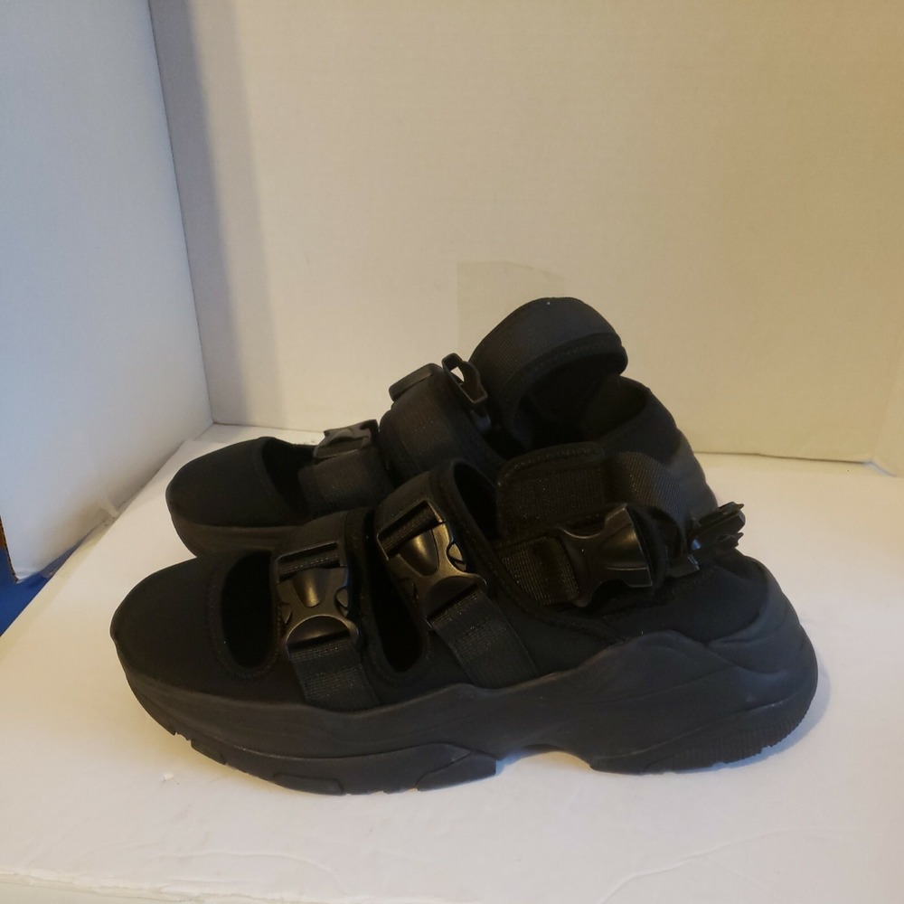 ASOS Black Chunky Platform Sandals Triple Buckle Techwear Utility Womens 8